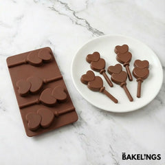 4-Cavity Stick Two Hearts Shape Silicone Chocolate Mold