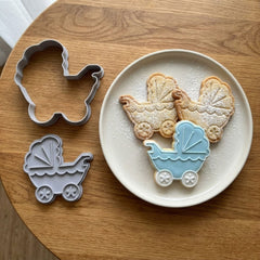 Vintage Baby Stroller Cookie Cutter & Stamp Set | Food-Grade PLA