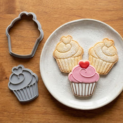 Sweet Heart Cupcake Cookie Cutter & Stamp Set | Food-Grade PLA
