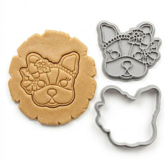 Floral Frenchie Cookie Cutter & Stamp Set | Food-Grade PLA