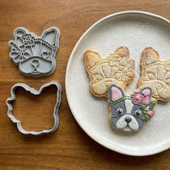Floral Frenchie Cookie Cutter & Stamp Set | Food-Grade PLA