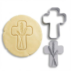 Cross with Wheat Details Cookie Cutter & Stamp | Food-Grade PLA
