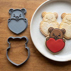 Heart Hugging Bear Cookie Cutter & Stamp Set | Food-Grade PLA