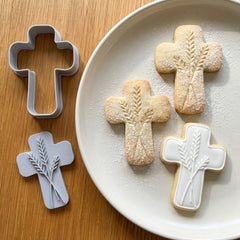 Cross with Wheat Details Cookie Cutter & Stamp | Food-Grade PLA