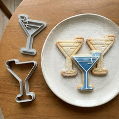 Elegant Cocktail Glass Cookie Cutter & Stamp Set | Food-Grade PLA