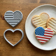 Heart-Shaped American Flag Cookie Cutter & Stamp | Food-Grade PLA