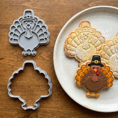 Festive Turkey with Hat Cookie Cutter & Stamp | Food-Grade PLA