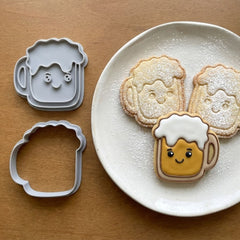 Kawaii Happy Beer Mug Cookie Cutter & Stamp Set | Food-Grade PLA
