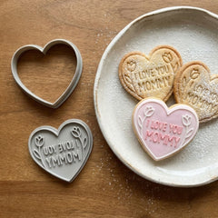 I Love You Mommy Floral Heart Cookie Cutter & Stamp | Food-Grade PLA