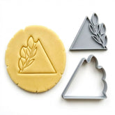 Modern Triangle with Leaf Sprig Cookie Cutter & Stamp | Food-Grade PLA
