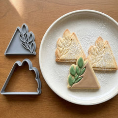 Modern Triangle with Leaf Sprig Cookie Cutter & Stamp | Food-Grade PLA