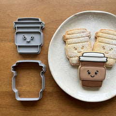 Kawaii Happy To Go Coffee Cookie Cutter & Stamp Set | Food-Grade PLA