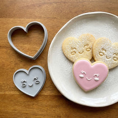 Kawaii Happy Heart Cookie Cutter & Stamp | Food-Grade PLA