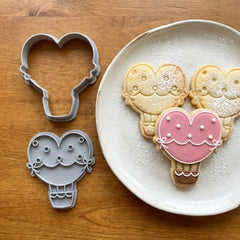 Heart-Shaped Hot Air Balloon Cookie Cutter & Stamp | Food-Grade PLA