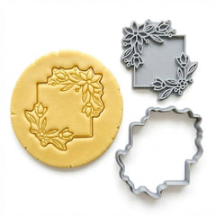 Elegant Floral Square Plaque Cookie Cutter & Stamp | Food-Grade PLA