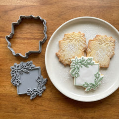 Elegant Floral Square Plaque Cookie Cutter & Stamp | Food-Grade PLA