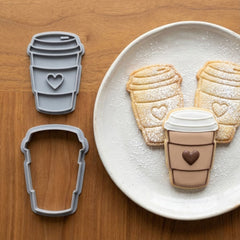 Elegant Heart To Go Coffee Cookie Cutter & Stamp Set | Food-Grade PLA
