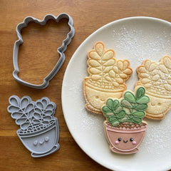Kawaii Happy Succulent in a Pot Cookie Cutter & Stamp | Food-Grade PLA