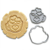 Romantic Heart Cup Cookie Cutter & Stamp Set | Food-Grade PLA
