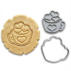 Romantic Heart Cup Cookie Cutter & Stamp Set | Food-Grade PLA