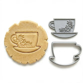 Elegant Floral Tea Cup Cookie Cutter & Stamp Set | Food-Grade PLA