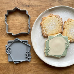 Abstract Geometric Frame with Leaves Cookie Cutter & Stamp | Food-Grade PLA