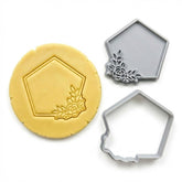 Pentagon with Rose Corner Accent Cookie Cutter & Stamp | Food-Grade PLA
