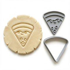Kawaii Happy Pizza Slice Cookie Cutter & Stamp Set | Food-Grade PLA
