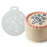 Stars and Party Popper | Round Cake Top Stencil – Reusable Cake Decorating Stencil