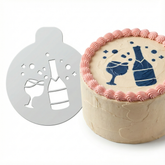 Champagne Bottle and Glass | Round Cake Top Stencil – Reusable Cake Decorating Stencil