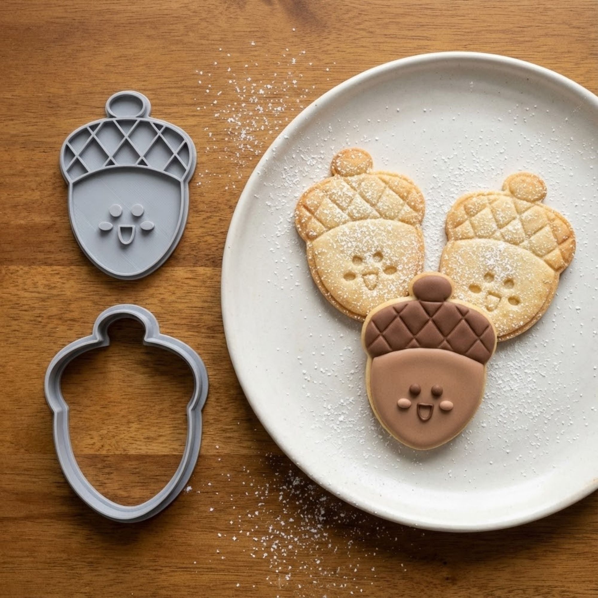 Kawaii Happy Acorn Cookie Cutter & Stamp Set | Food-Grade PLA
