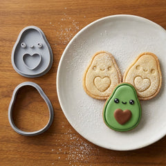 Kawaii Happy Avocado Cookie Cutter & Stamp Set | Food-Grade PLA
