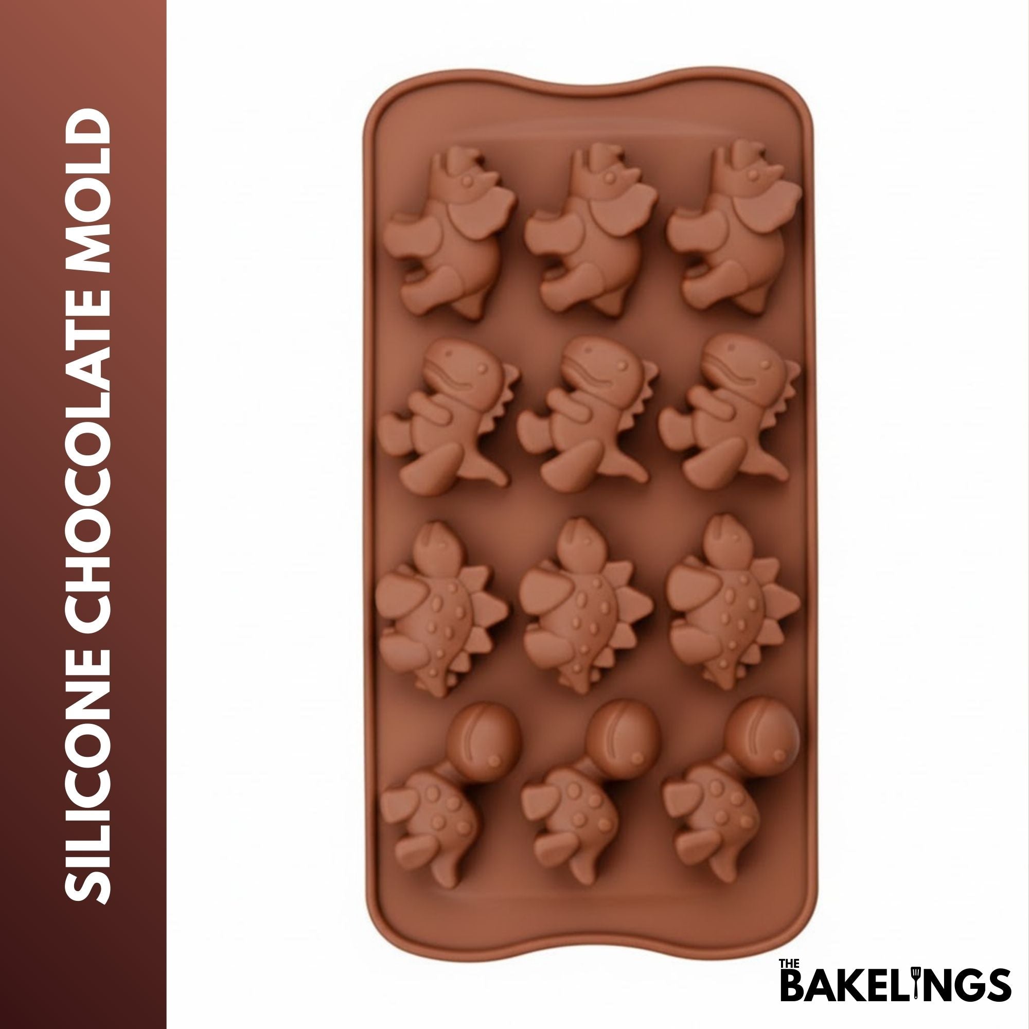 12-Cavity Dinosaurs Shape Silicone Chocolate Mold