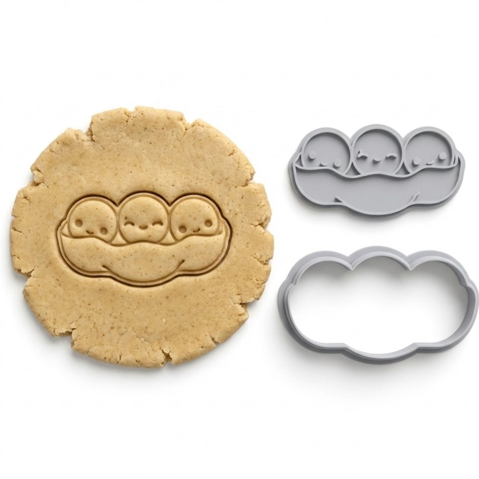 Kawaii Three Peas in a Pod Cookie Cutter & Stamp Set | Food-Grade PLA