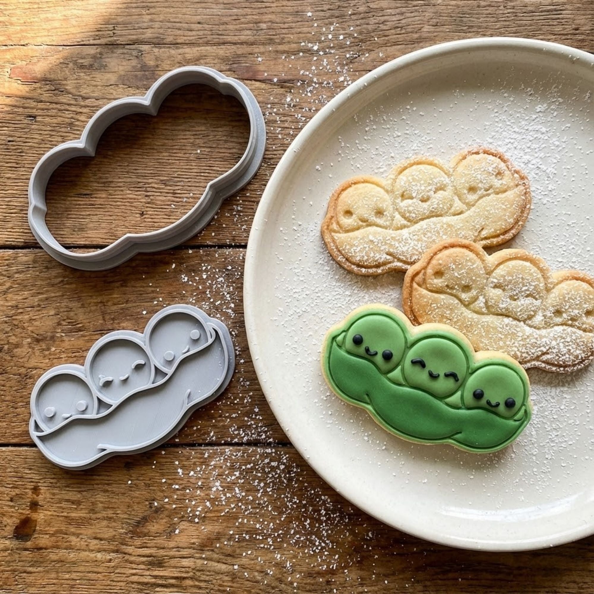 Kawaii Three Peas in a Pod Cookie Cutter & Stamp Set | Food-Grade PLA