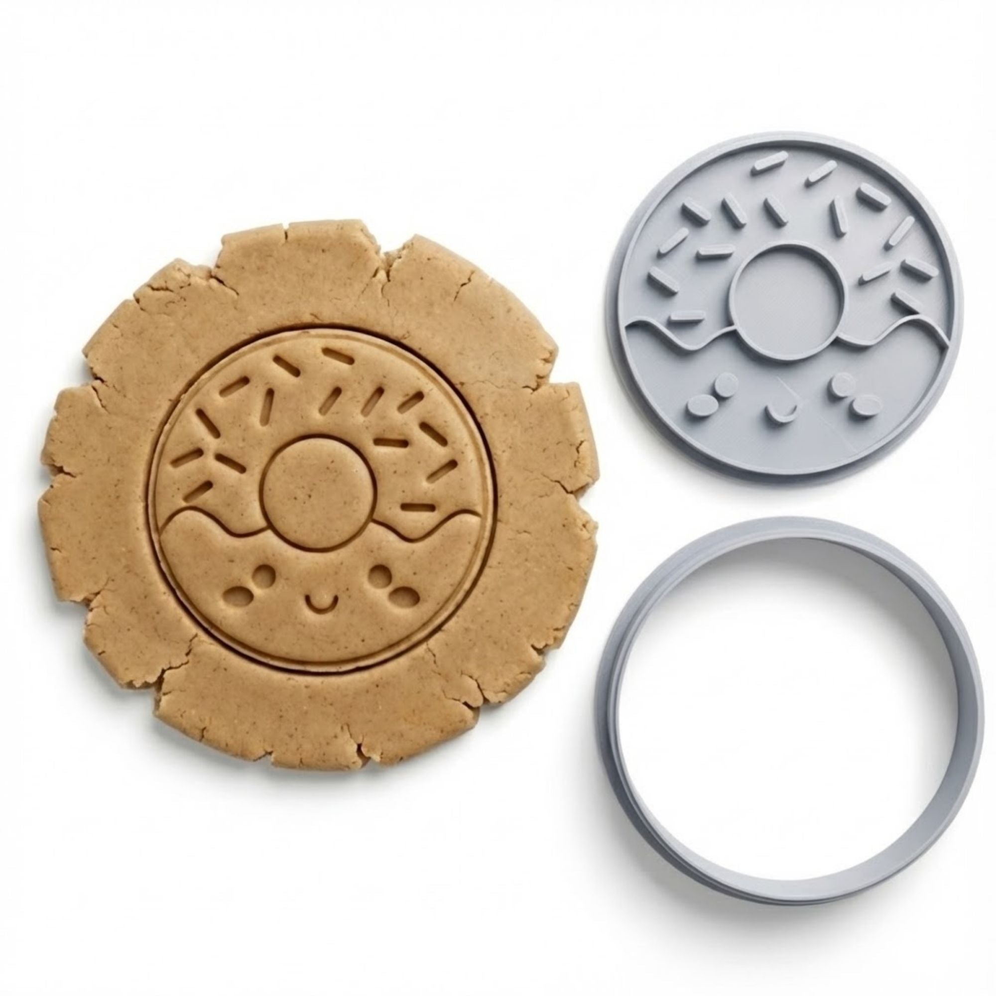 Happy Kawaii Donut Cookie Cutter & Stamp Set | Food-Grade PLA
