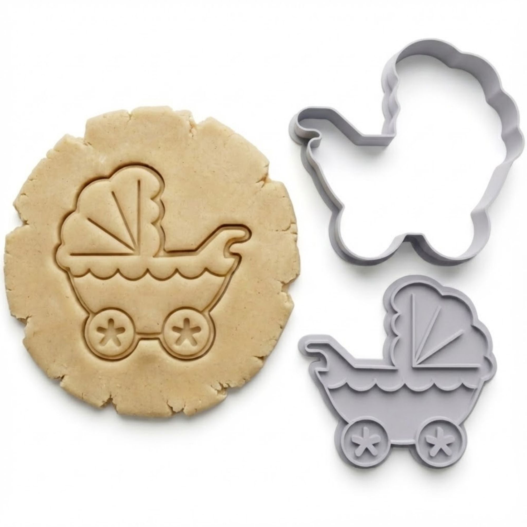Vintage Baby Stroller Cookie Cutter & Stamp Set | Food-Grade PLA
