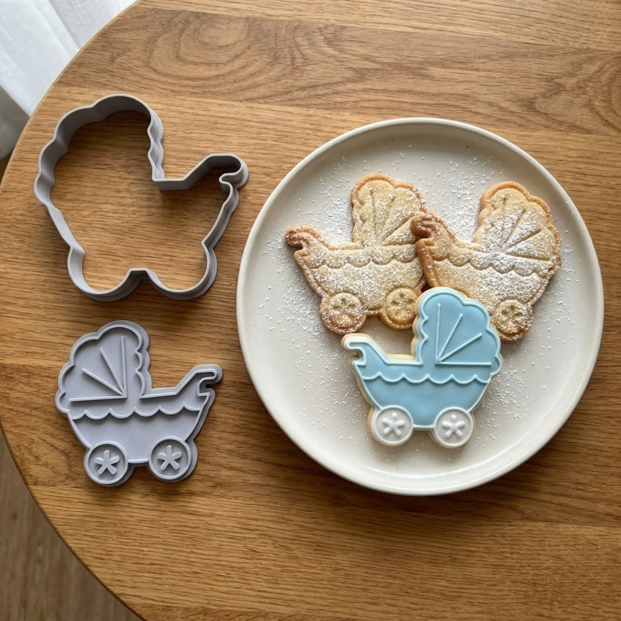 Vintage Baby Stroller Cookie Cutter & Stamp Set | Food-Grade PLA