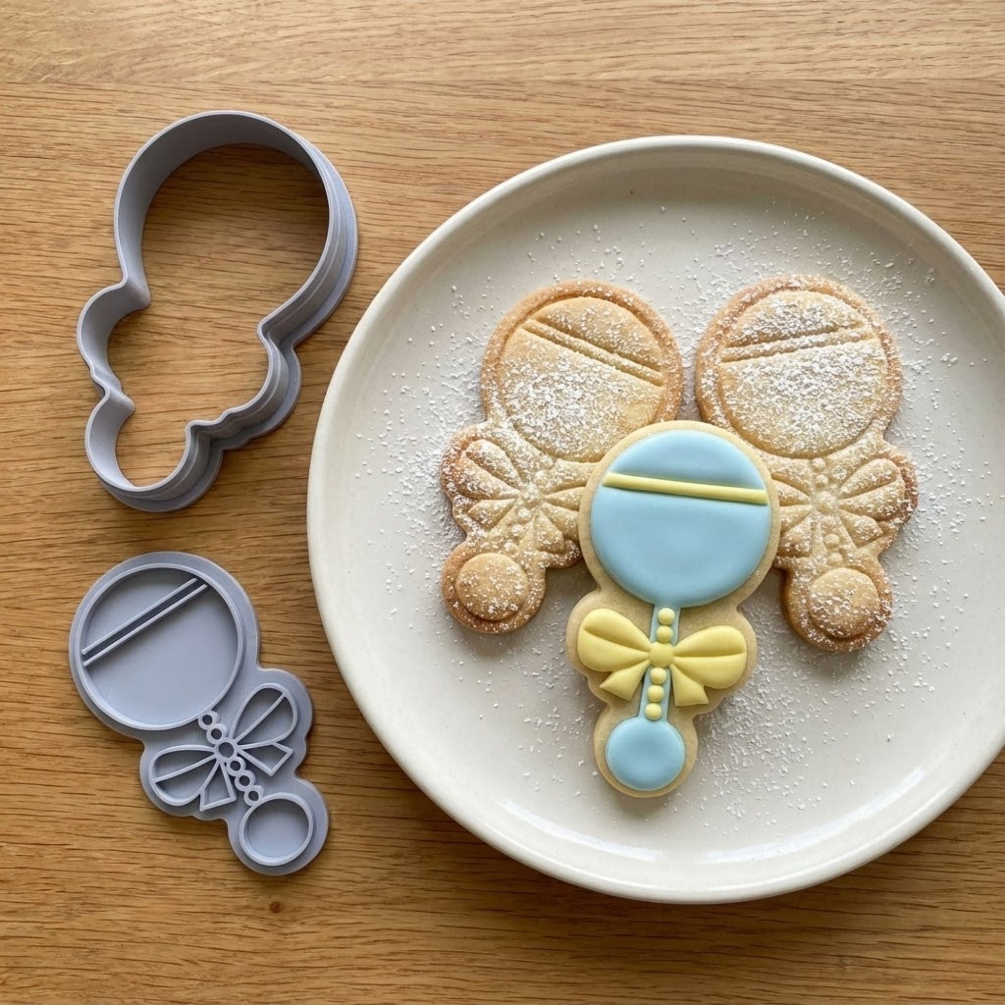 Bow Baby Rattle Cookie Cutter & Stamp Set | Food-Grade PLA