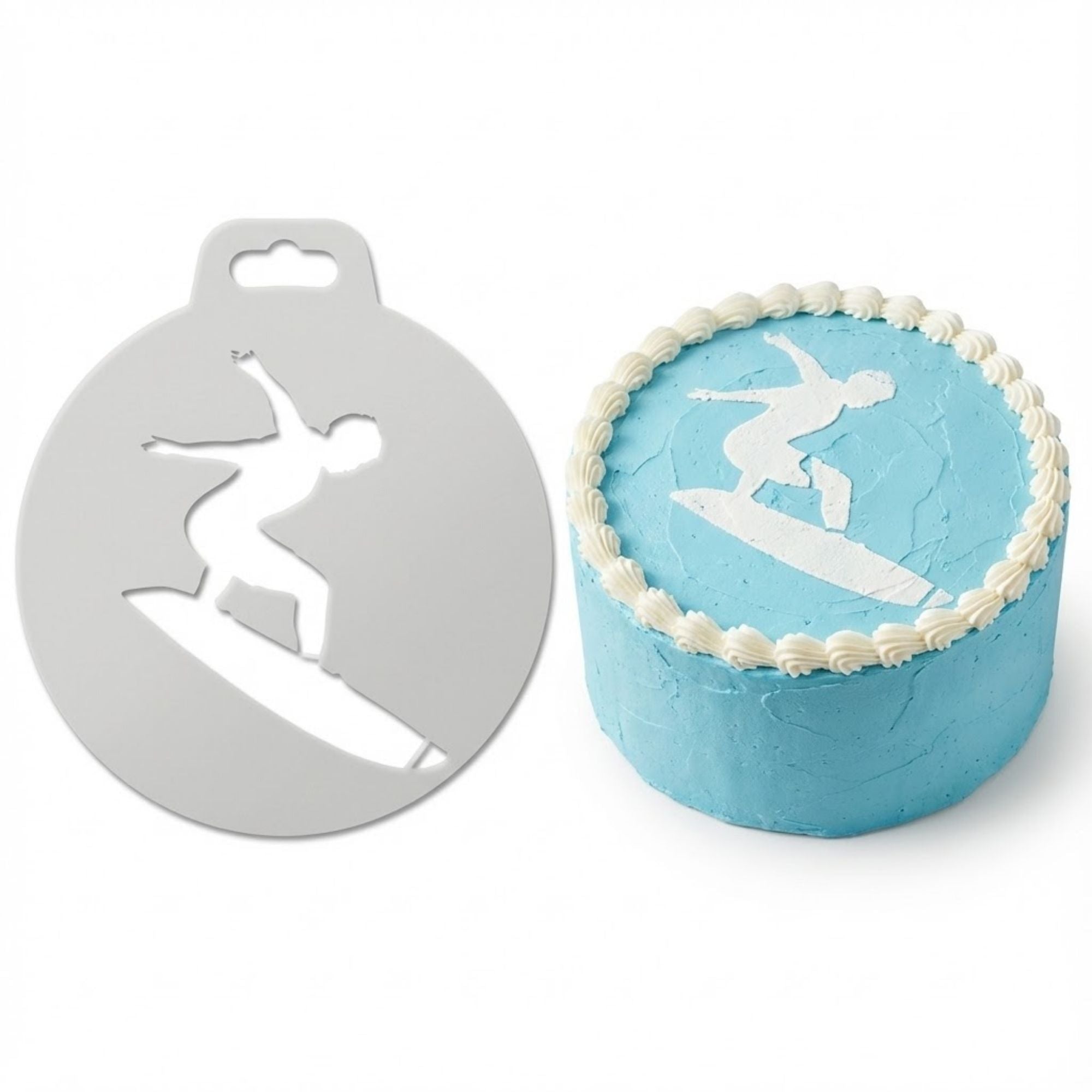 Surfer Ride | Round Cake Top Stencil – Reusable Cake Decorating Stencil