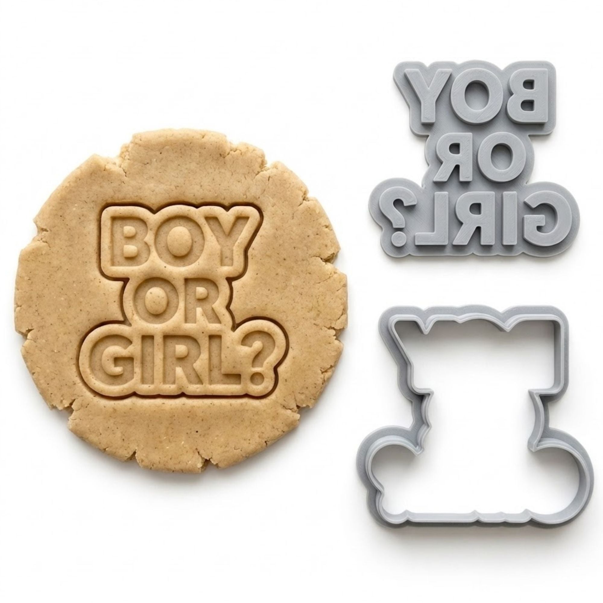 Gender Reveal Script Cookie Cutter & Stamp Set | Food-Grade PLA