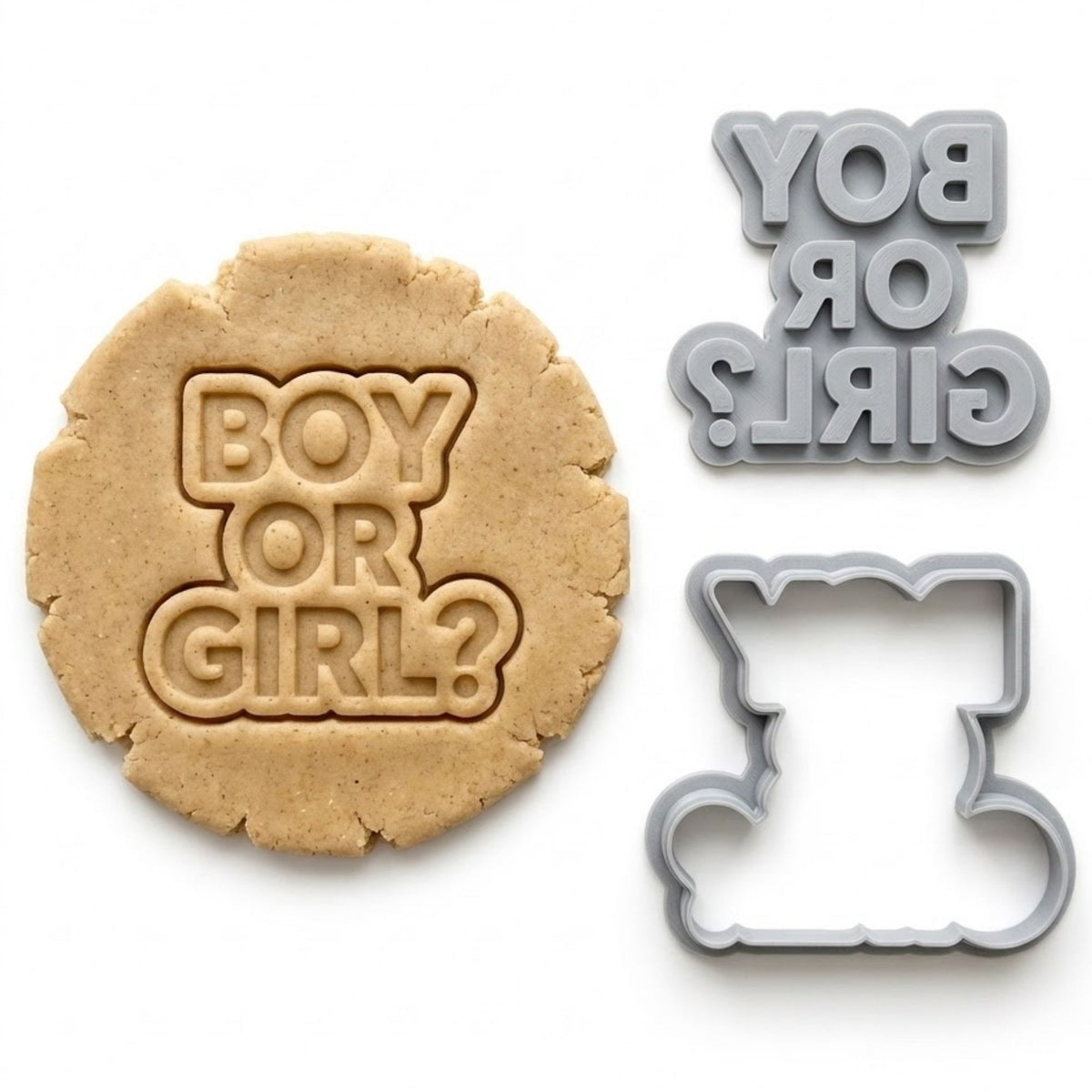Gender Reveal Script Cookie Cutter & Stamp Set | Food-Grade PLA
