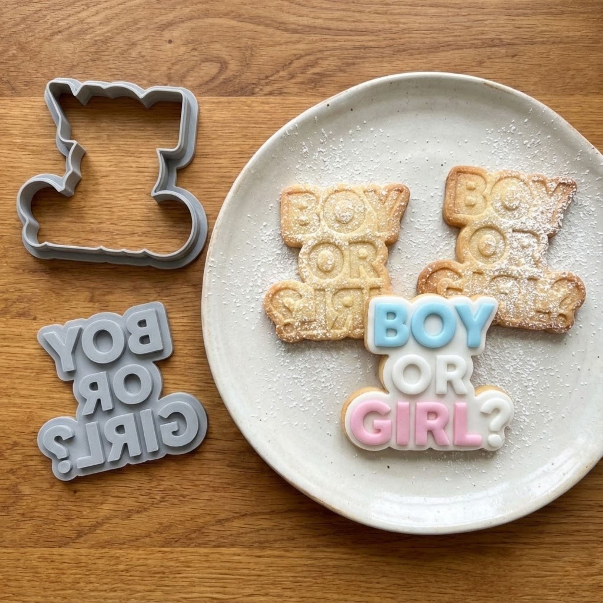 Gender Reveal Script Cookie Cutter & Stamp Set | Food-Grade PLA
