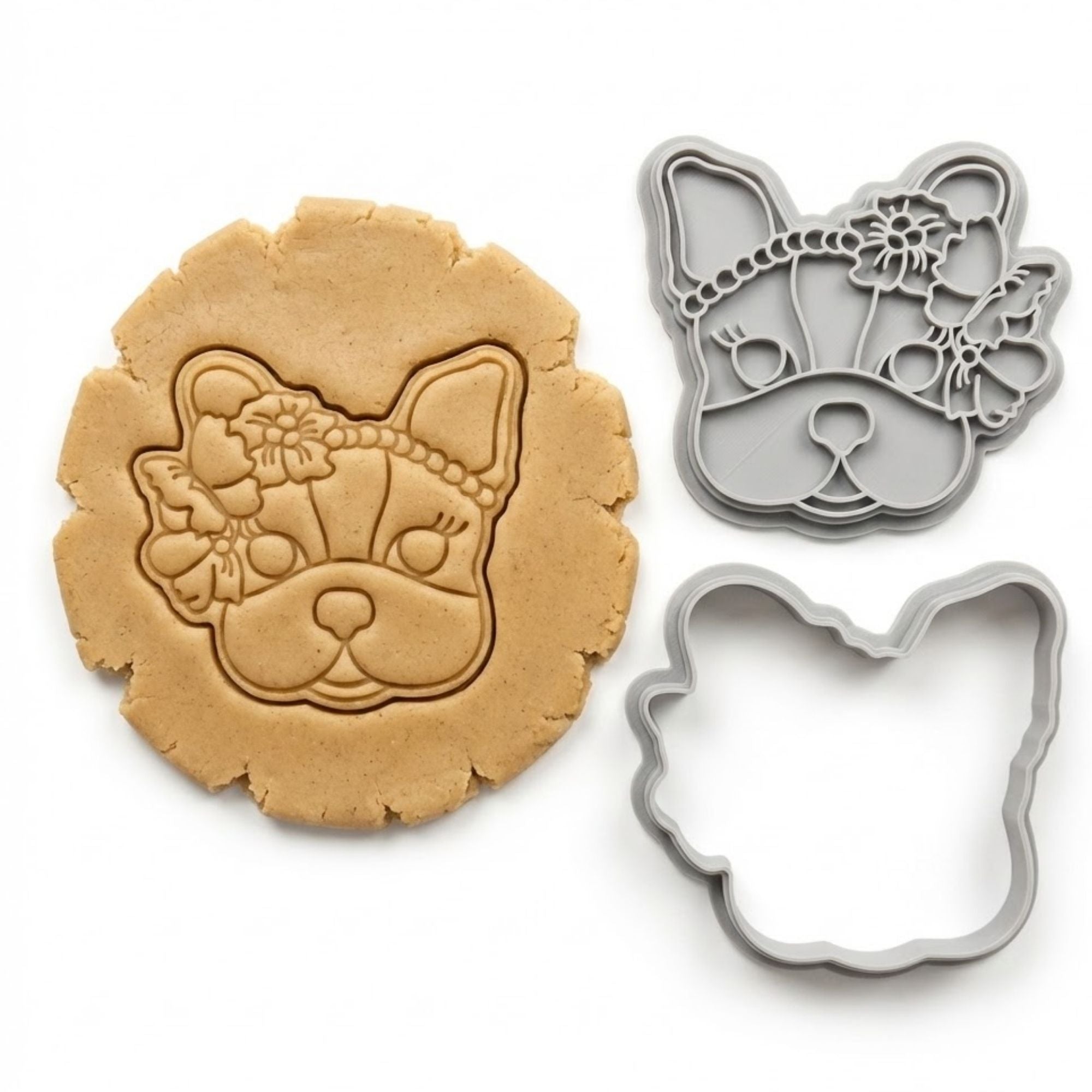 Floral Frenchie Cookie Cutter & Stamp Set | Food-Grade PLA