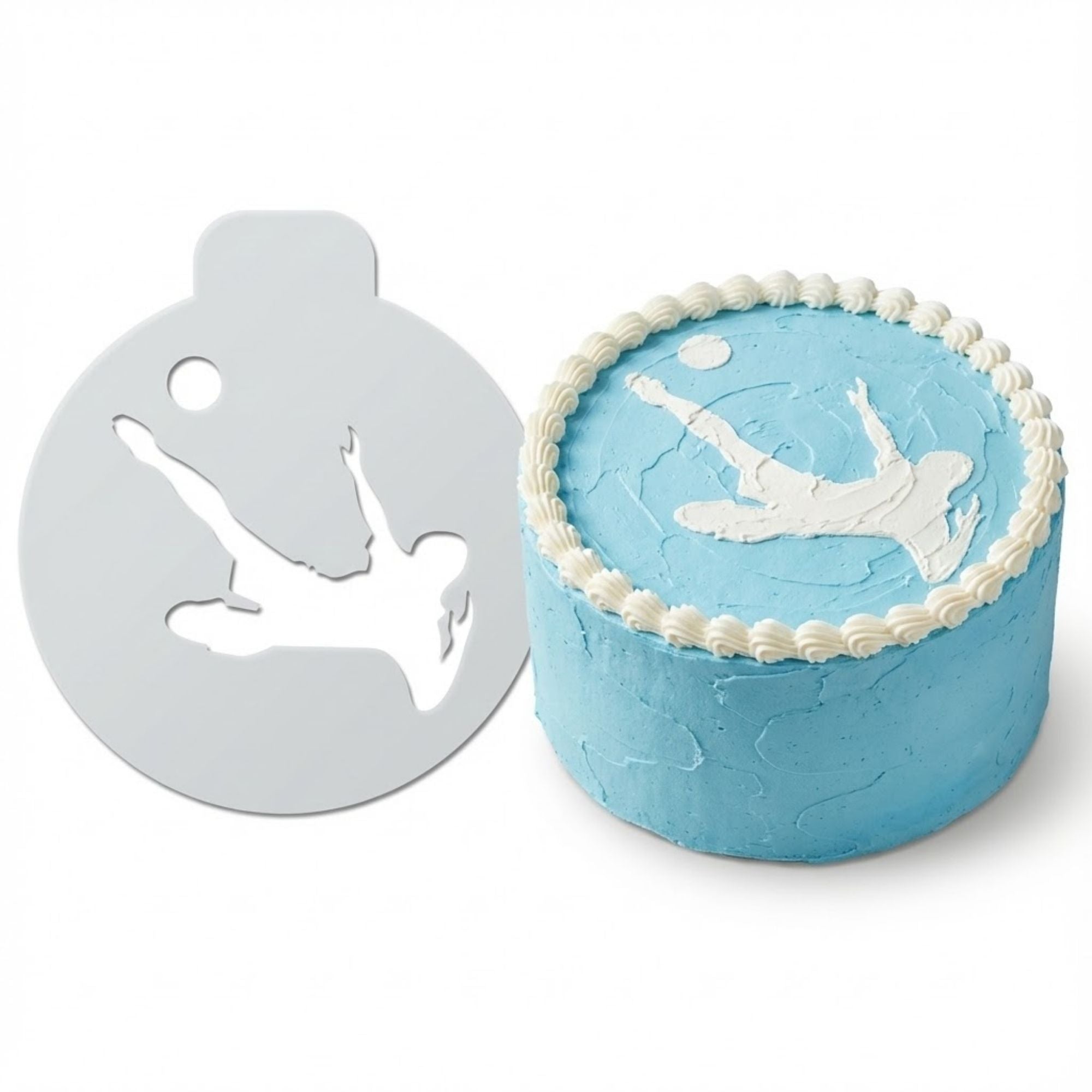 Soccer Bicycle Kick | Round Cake Top Stencil – Reusable Cake Decorating Stencil
