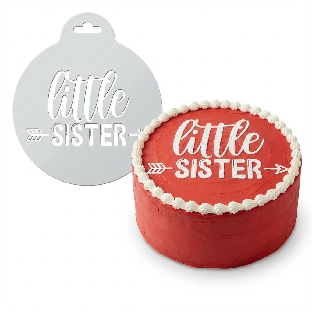 Little Sister | Round Cake Top Stencil – Reusable Cake Decorating Stencil
