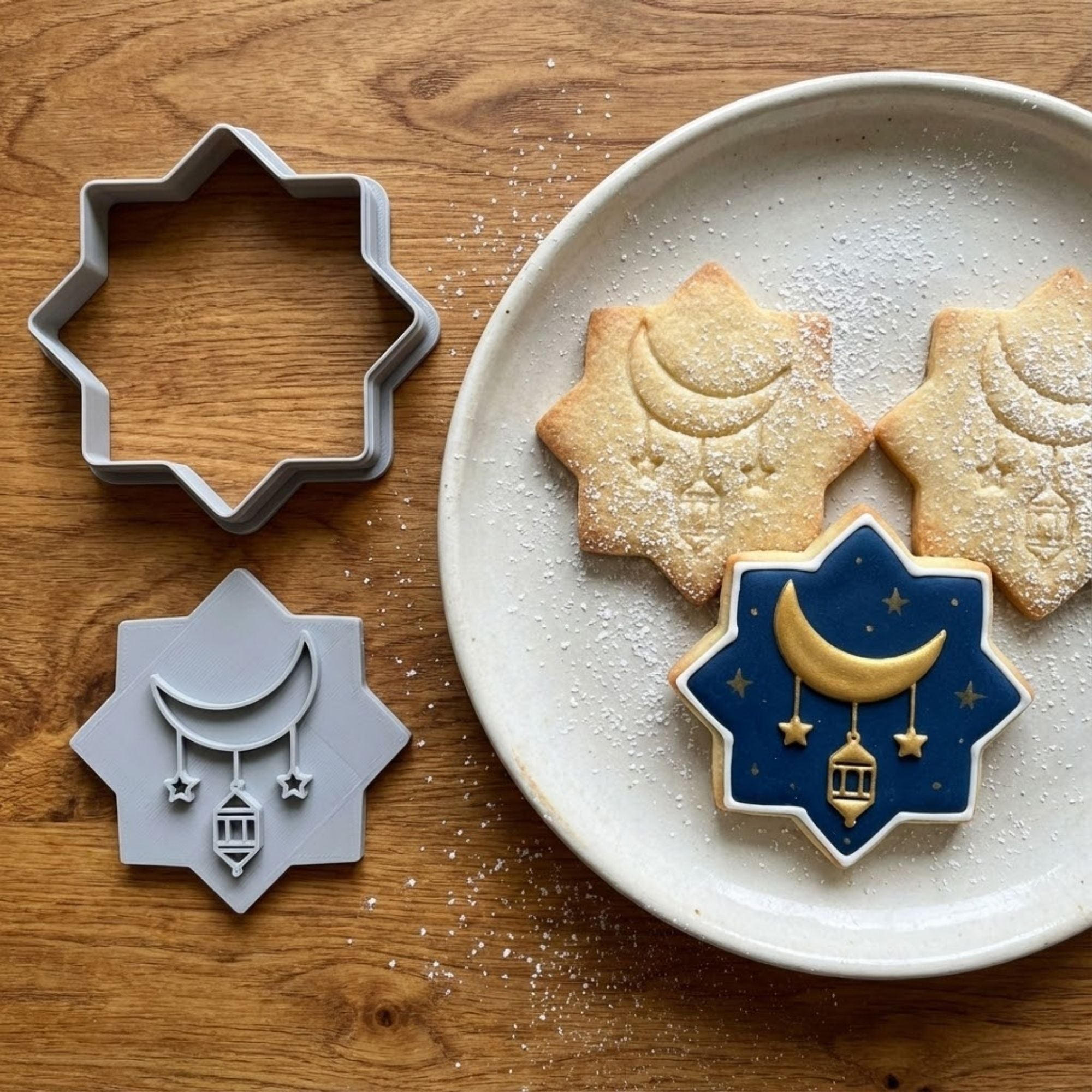 Islamic Crescent & Lantern Cookie Cutter & Stamp | Food-Grade PLA