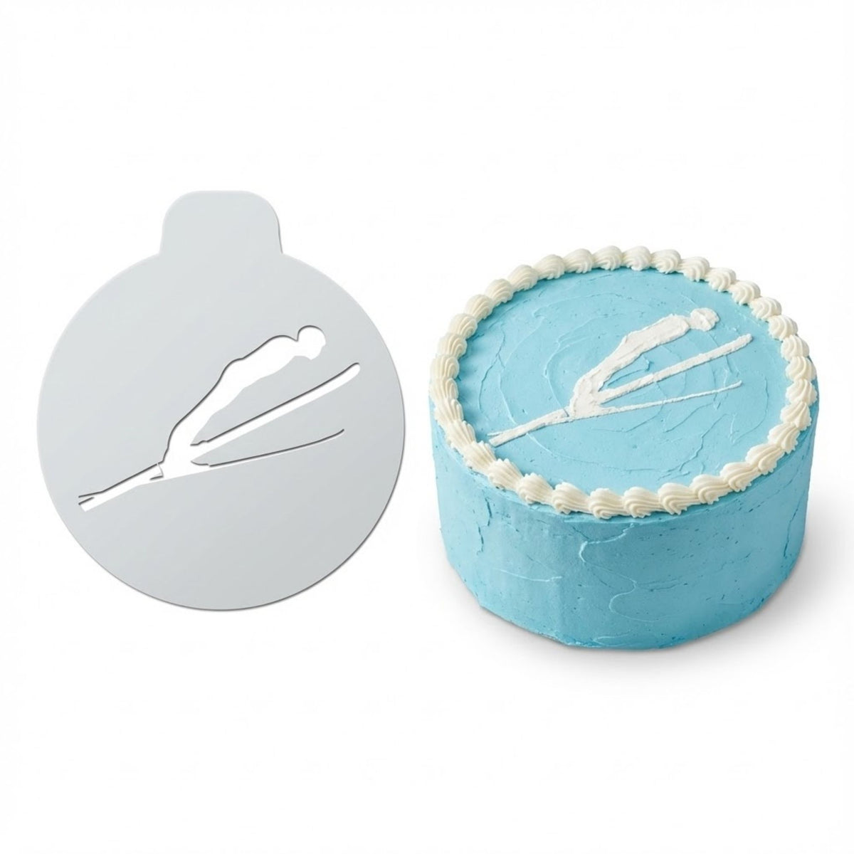 Ski Jumping Athlete | Round Cake Top Stencil – Reusable Cake Decorating Stencil
