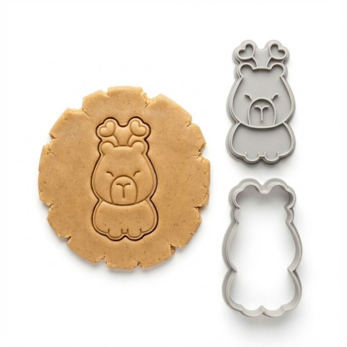 Kawaii Heart Capybara Cookie Cutter & Stamp Set | Food-Grade PLA