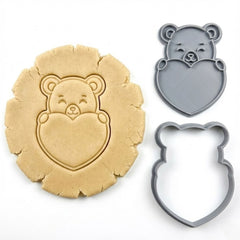 Heart Hugging Bear Cookie Cutter & Stamp Set | Food-Grade PLA